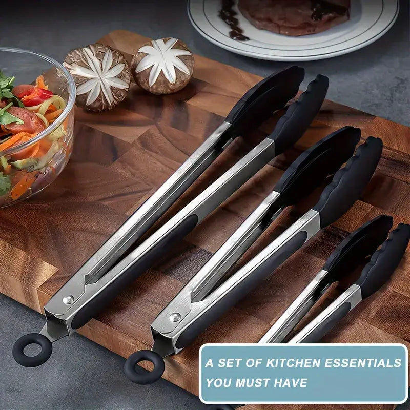 Kitchen Tongs - 3 Pieces Set - Rust Proof Premium Stainless Steel - BPA Free - Food grade