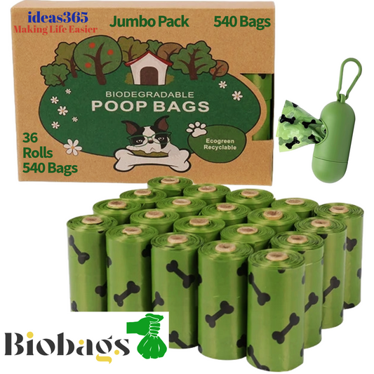 BioBags - 540 Biodegradable Environment Friendly Poop Bags with Holder