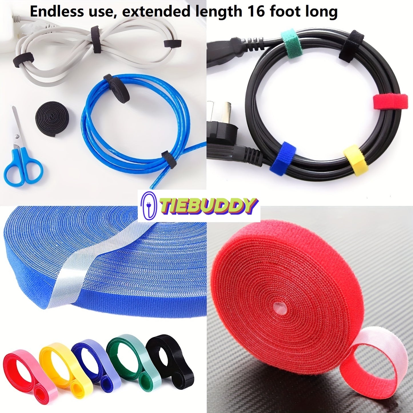 TieBuddy - Reusable Cable Straps - 7 pcs multicolor Rolls